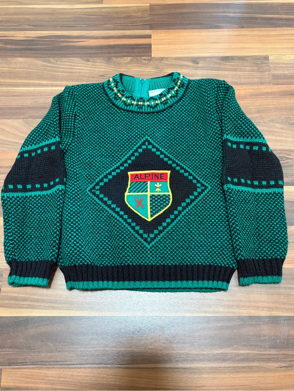 Vintage Baby Togs Alpine Green & Black Crest Knit Sweater 4T